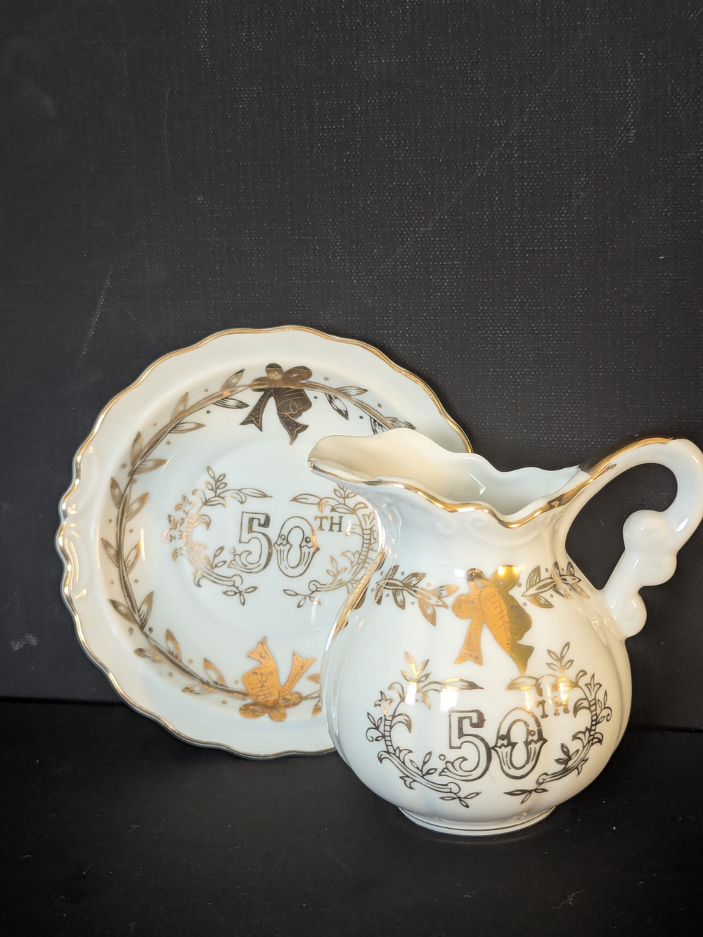 Lefton China 50th Anniversary Creamer  And Saucer Set